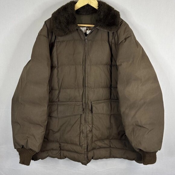 Vintage Walls Down Western Wear Brown Puffer Jacket Faux Fur Collar XL - Picture 1 of 8